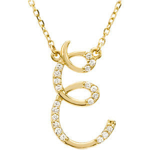 14K Yellow Letter "E" 1-10 CTW Diamond Initial 17" Necklace