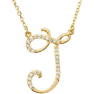 14K Yellow Letter "J" 1-8 CTW Diamond Initial 17" Necklace