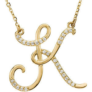 14K Yellow Letter "K" 1-6 CTW Diamond Initial 17" Necklace