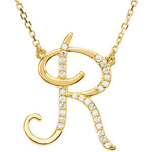 14K Yellow Letter "R" 1-8 CTW Diamond Initial 17" Necklace