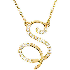 14K Yellow Letter "S" 1-6 CTW Diamond Initial 17" Necklace