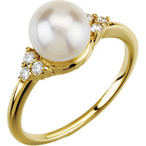 14K Yellow 7.5-8mm Freshwater Cultured Pearl & 1-8 CTW Diamond Ring