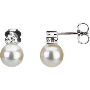 Freshwater Cultured Pearl & Diamond Earrings