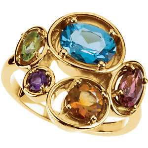 Swiss Blue Topaz, Pink Tourmaline, Peridot, Amethyst & Citrine Ring