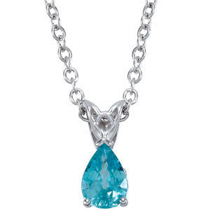 14K White 7x5mm Blue Zircon 18" Necklace