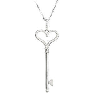 Diamond Heart Key Pendant or Necklace