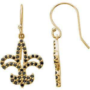 14K Yellow 1-2 CTW Black Diamond Fleur De Lis Earrings