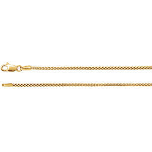 14K Yellow 1.5mm Hollow Popcorn 18" Chain