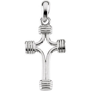 14K White 24.25x15mm Tubular Cross Pendant