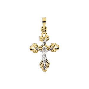 14K Yellow & White 20x15mm Crucifix Pendant