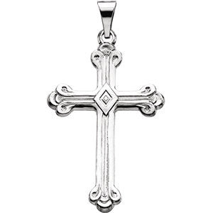 14K White 32x22mm Cross Pendant