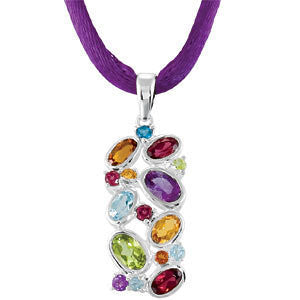 Sterling Silver London Blue Topaz, Brazilian Garnet, Amethyst, & Madeira Citrine 18" Necklace