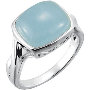 Sterling Silver 12x10mm Genuine Milky Aquamarine Ring