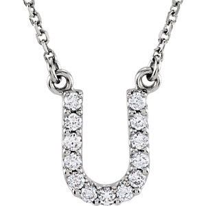 14K White Letter "U" 1-8 CTW Diamond 16" Necklace