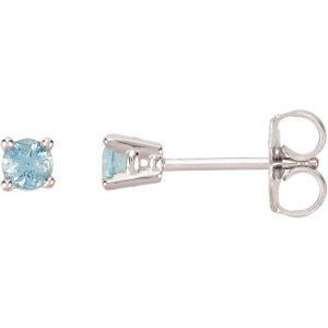 14K White 4mm Round White Topaz Friction Post Stud Earrings