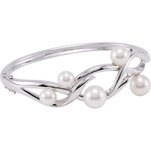 Sterling Silver Freshwater Cultured Pearl Bangle 6.5" Bracelet