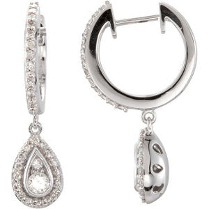 14K White 1-2 CTW Diamond Hoop Earrings