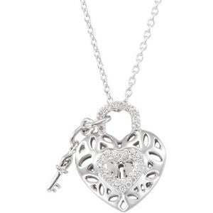 Sterling Silver 1-6 CTW Diamond Heart 18" Necklace