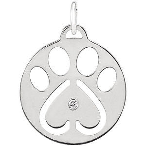 14K White .02 CTW Diamond Dog Paw Charm