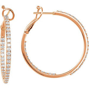 14K Rose 1 1-3 CTW Diamond Inside-Outside Hoops