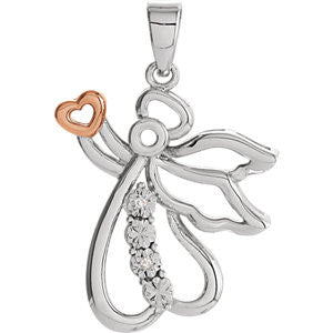 Sterling Silver 24.9x16mm Diamond Angel Pendant