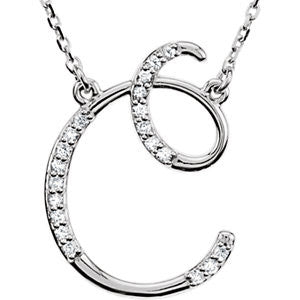 14K White Letter "C" 1-10 CTW Diamond Initial 17" Necklace