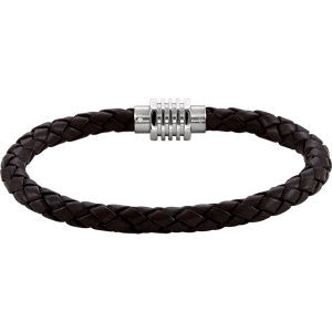 Stainless Steel & Dark Brown Braided Leather 9" Bracelet with Magnetic Clasp