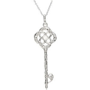 Sterling Silver 1-10 CTW Diamond Vine Key 18" Necklace