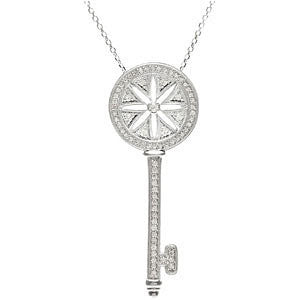 Sterling Silver 3-8 CTW Diamond Key 18" Necklace