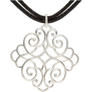 Sterling Silver 1-10 CTW Diamond Black Cord 16-18" Necklace