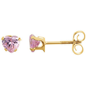 14K Yellow Pink CZ Heart Earrings