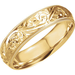 14K Yellow 6mm Hand Engraved Band Size 11