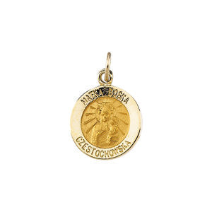 14K Yellow 12mm Round Matka Boska Medal