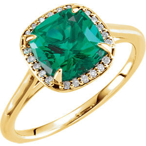 14K White Emerald & .055 CTW Diamond Halo-Style Ring