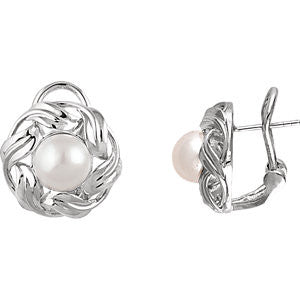 14K White 8mm Freshwater Cultured Pearl Earrings