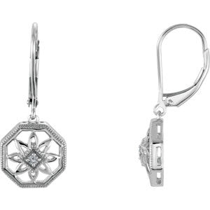 Sterling Silver .04 CTW Diamond Lever Back Earrings