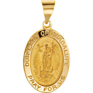 14K Yellow 19x13.5mm Oval Hollow Our Lady of Guadalupe Medal