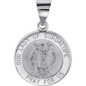 14K White 15mm Round Hollow Our Lady of Guadalupe Medal