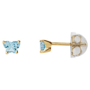 10K Yellow March Bfly® CZ Birthstone Youth Earrings with Safety Backs & Box