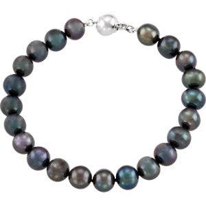 Sterling Silver Freshwater Cultured Black Pearl 7.75" Bracelet