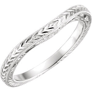 14K White .03 CTW Diamond Hand-Engraved Band