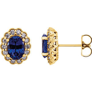 14K White  Chatham® Created Blue Sapphire & 3/8 CTW Diamond Earrings