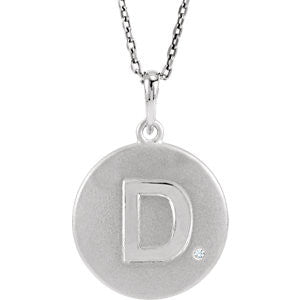 Sterling Silver .005 CTW Diamond Letter "D" Initial Disc 18" Necklace