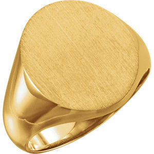 14K Yellow 18x16mm Solid Oval Men's Signet Ring