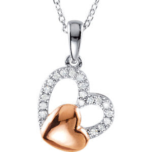 Sterling Silver 14K Rose Plated 1/6 CTW Diamond Heart 18" Necklace