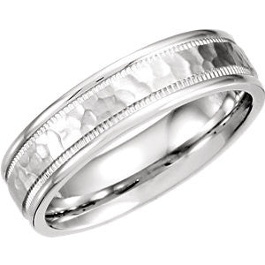 Palladium 6mm Fancy Carved Band with Micro-Hammer Finish Size 5.5