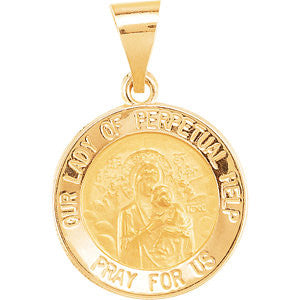 14K Yellow 14.75mm Round Hollow Our Lady of Perpetual Help Medal