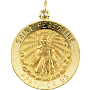 14K Yellow 25mm Round St. Peregrine Medal