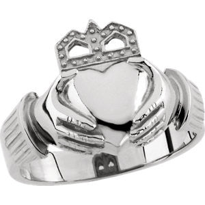 14K White 15x11mm Men's Claddagh Ring