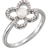 14K White Freshwater Cultured Pearl & 1/6 CTW Diamond Ring